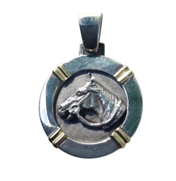 HORSE JEWELRY - SOLID STERLING SILVER WITH 18KT GOLD ACCENTS - LARGE, CHUNKY, HANDMADE HORSE HEAD PENDANT - O-LRHH/22 - Image 2