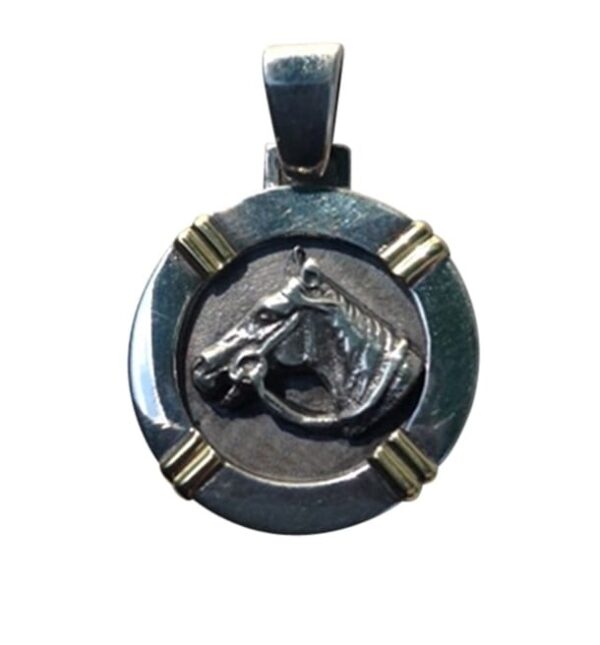 HORSE JEWELRY - SOLID STERLING SILVER WITH 18KT GOLD ACCENTS - LARGE, CHUNKY, HANDMADE HORSE HEAD PENDANT - O-LRHH/22