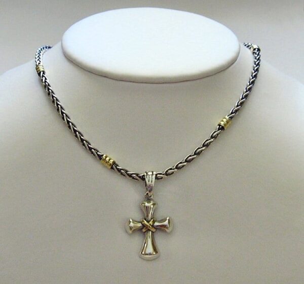 SOLID STERLING SILVER "LOVE KNOT" CROSS WITH 18KT GOLD BANDS - HANDMADE IN ARGENTINA! - O-MC034/9 - Image 2