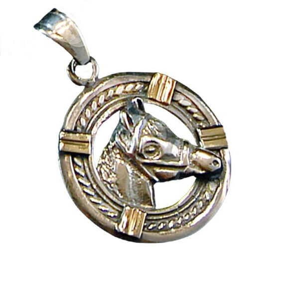 HORSE JEWELRY SOLID STERLING SILVER & 18KT GOLD HORSE HEAD PENDANT - GREAT EQUESTRIAN STYLED DESIGN! O-MC027/18-4