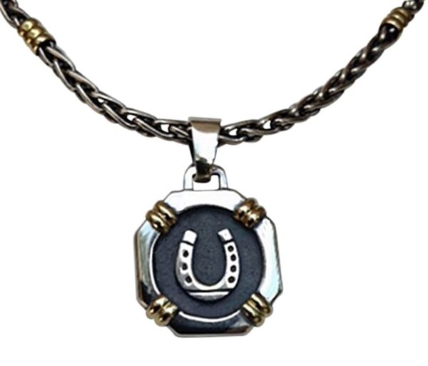 HORSE JEWELRY - SOLID STERLING SILVER WITH 18KT GOLD HORSESHOE PENDANT - HANDMADE, CHUNKY STYLE IN THIS UNISEX DESIGN - O-MC04-HS/20