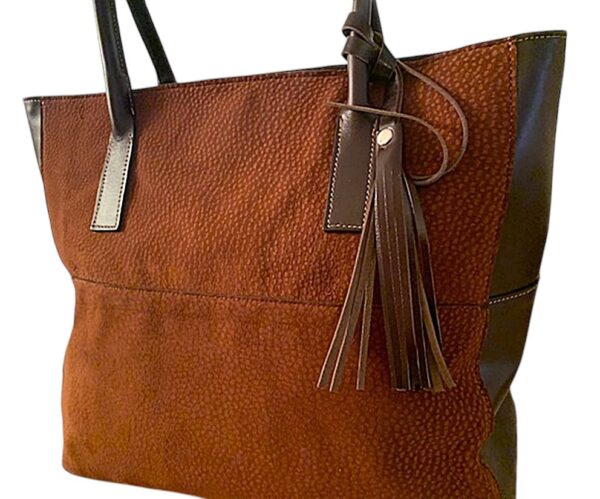 HANDMADE, EXTRA-LARGE CAPYBARA / CARPINCHO TOTE BAG WITH ARGENTINIAN COWHIDE TRIM