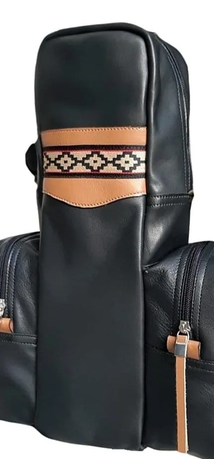 100% GENUINE CALF HIDE LEATHER, YERBA MATE' BAG - TRADITIONAL ARGENTINE PAMPA TRIM - FULL SIZE BAG WITH ZIPPERED POUCHES! - OZ-372/2302-BKPM - Image 2