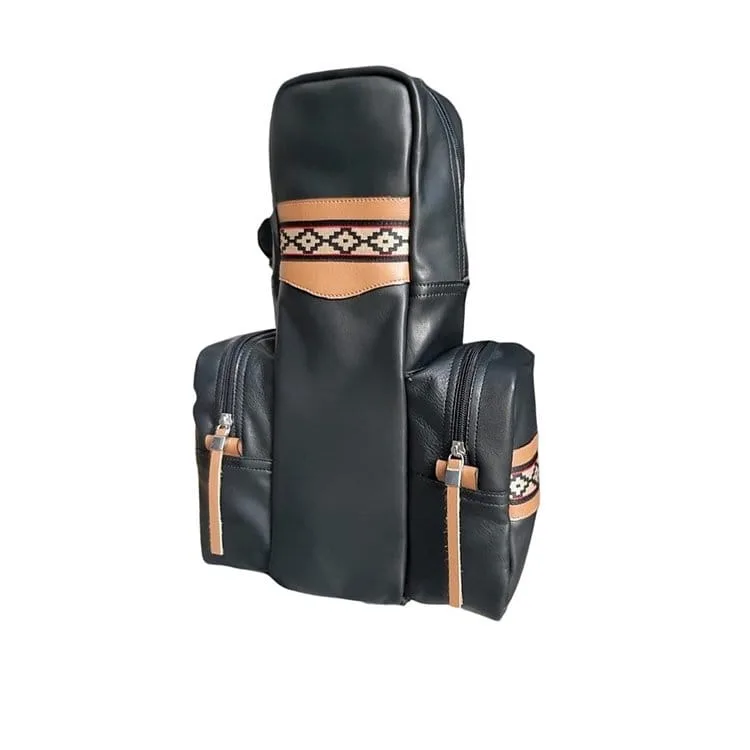 100% GENUINE CALF HIDE LEATHER, YERBA MATE' BAG - TRADITIONAL ARGENTINE PAMPA TRIM - FULL SIZE BAG WITH ZIPPERED POUCHES! - OZ-372/2302-BKPM