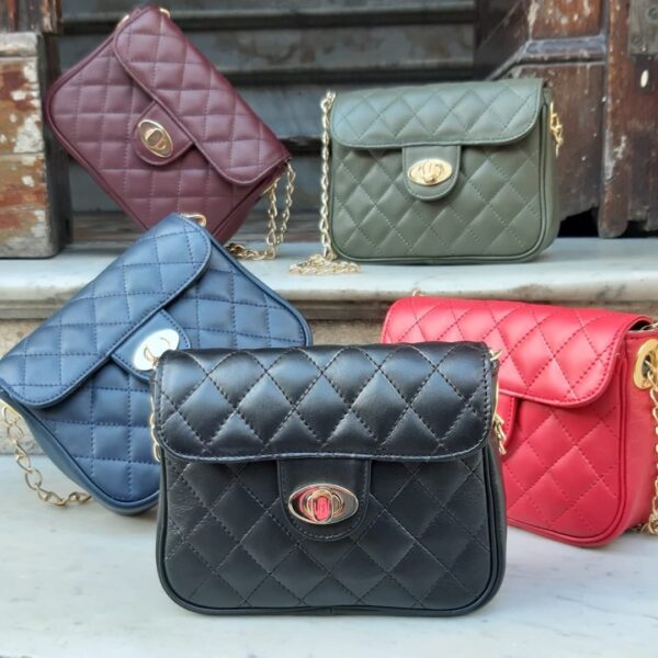 HANDMADE DESIGNER INSPIRED, GENUINE ARGENTINIAN LEATHER BAG WITH CONVERTABLE CHAIN STRAP, MULTIPLE COLOR CHOICES  - QUILTED TOP STITCHING - OZ-373/2162 - Image 5