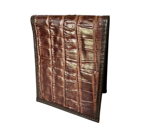 Men’s Black Croc-Embossed Full-Grain Leather Wallet photographed on a plain background.