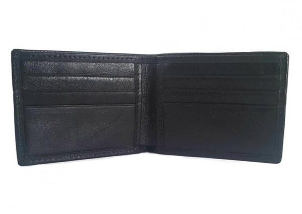 Interior of Men’s Black Croc-Embossed Full-Grain Leather Wallet with card slots and bill divider.