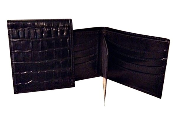 Jet Black Croc-Embossed Leather Wallet – Euro Size for International Style - PI-EBWD/6 - Image 4