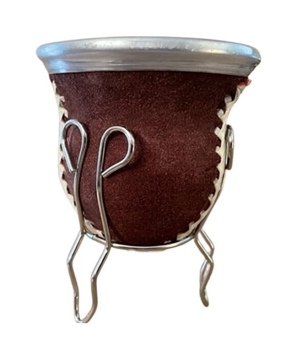 YERBA MATE' TEA GOURD WITH STAND - TRADITIONAL ARGENTINE DESIGN, CRAFTED OF GENUINE LEATHER, ALPACA SILVER, PAMPA RIBBON - PL-MAT02/10 - Image 2