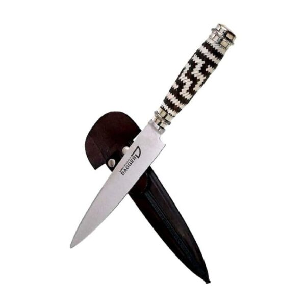 HANDMADE, HAND BRAIDED RAWHIDE LEATHER - 14CM FIXED BLADE, GAUCHO KNIFE WITH ALPACA SILVER ACCENTS - ET-ET/35-BWN - Image 4