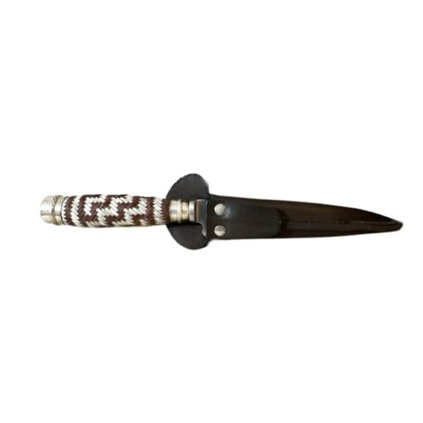 HANDMADE, HAND BRAIDED RAWHIDE LEATHER - 14CM FIXED BLADE, GAUCHO KNIFE WITH ALPACA SILVER ACCENTS - ET-ET/35-BWN - Image 5