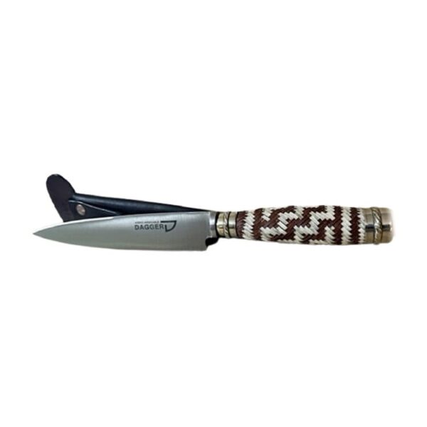 HANDMADE, HAND BRAIDED RAWHIDE LEATHER - 14CM FIXED BLADE, GAUCHO KNIFE WITH ALPACA SILVER ACCENTS - ET-ET/35-BWN - Image 6