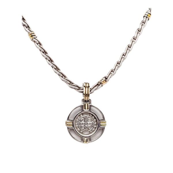HANDMADE SOLID STERLING SILVER & 18KT GOLD EXTRA LARGE, UNISEX SAINT BENITO PENDANT - O-MC245/25 - Image 4
