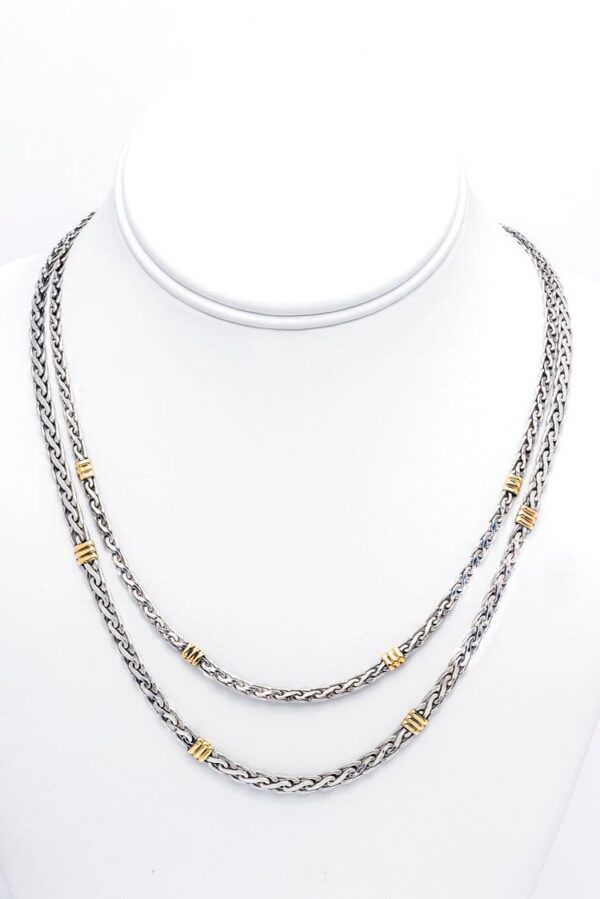 SOLID 18KT GOLD AND STERLING SILVER BRAIDED STYLE NECKLACE / NECK CHAIN - 5MM THICKNESS IN UNISEX SIZES - HANDMADE - MJ-PIGP100