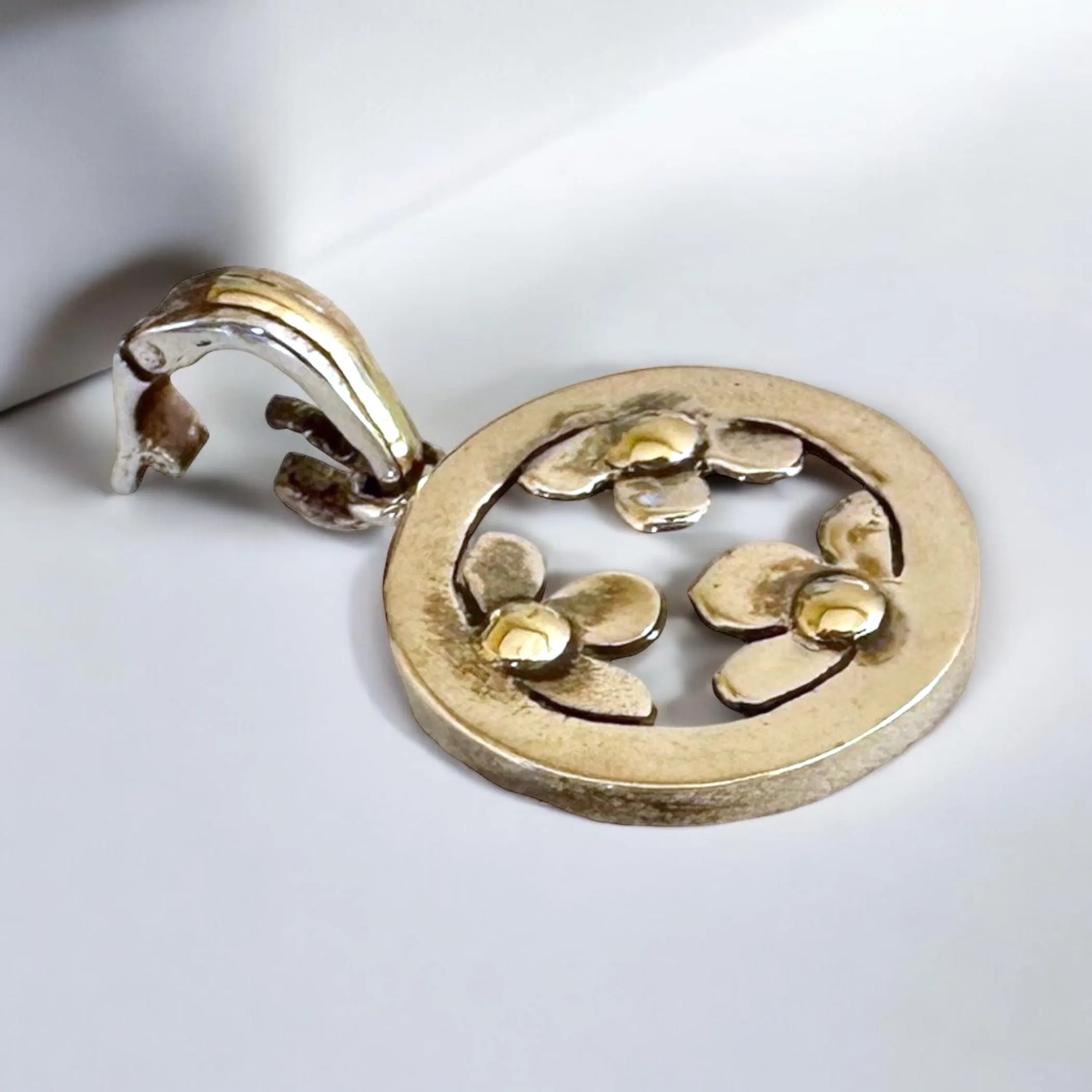 Handmade Sterling Silver and 18kt Gold Flower Pendant