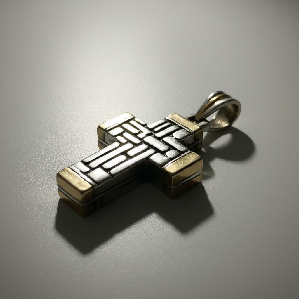 Sterling Silver and 18kt Gold Unisex Cross Pendant - Image 3