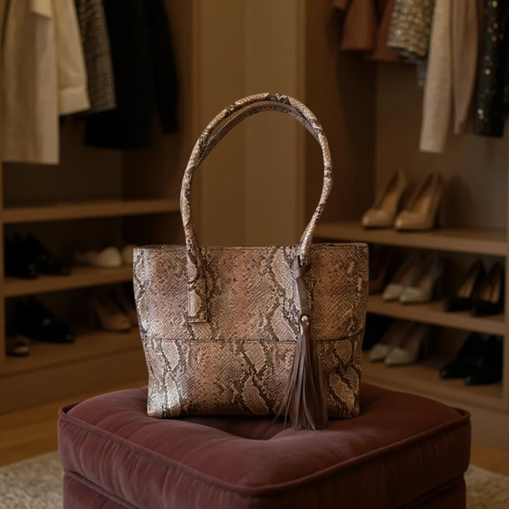 Reptile Printed Genuine Argentine Cowhide Leather Tote Bag