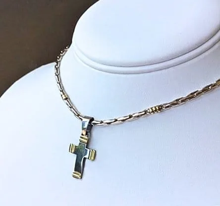 Unisex, Sterling Silver Cross Pendant with 18kt Gold Accents - Image 2