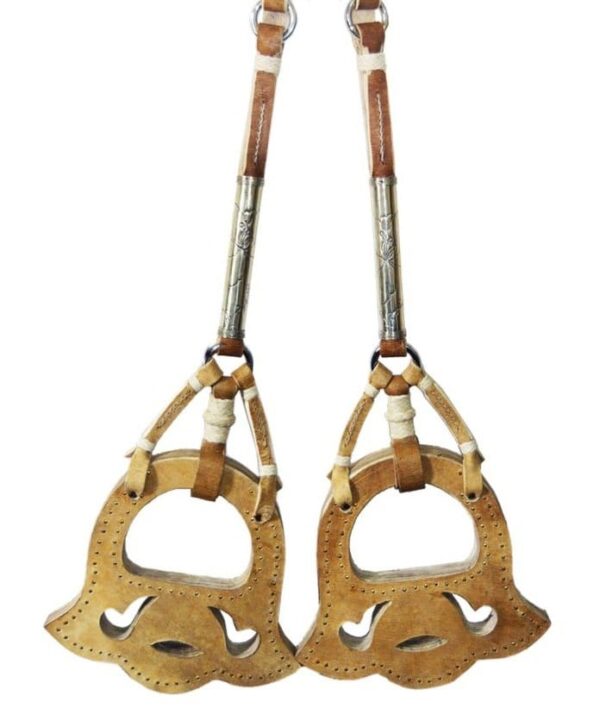 Rawhide Leather Set of Stirrups - 100% Genuine, Handmade with Tientos Braiding and Alpaca Silver Detailing