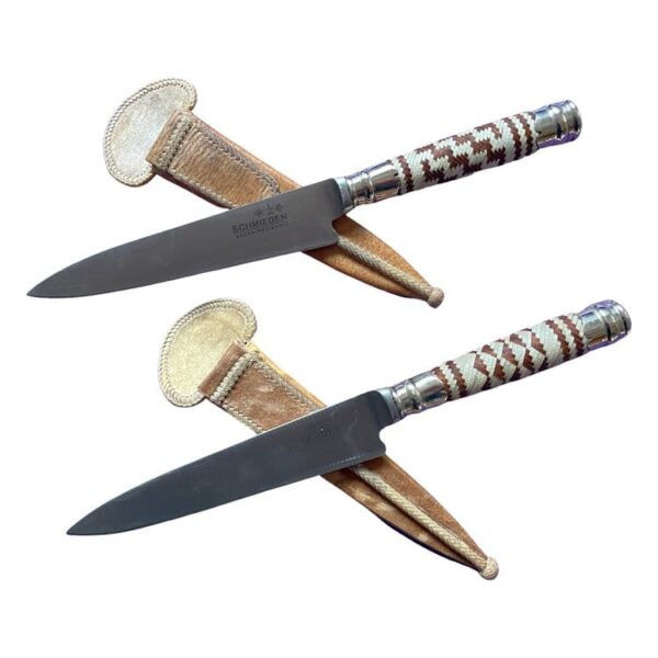 "TIENTO" HAND BRAIDED RAWHIDE GAUCHO KNIFE HANDLE WITH ALPACA SILVER ACCENTS