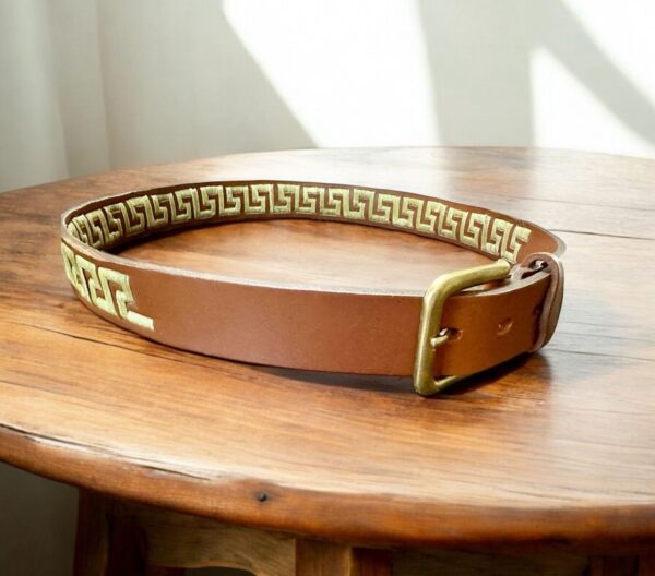 Handcrafted Leather Polo Belt with Greek Key Pattern | Durable and Stylish - Image 6