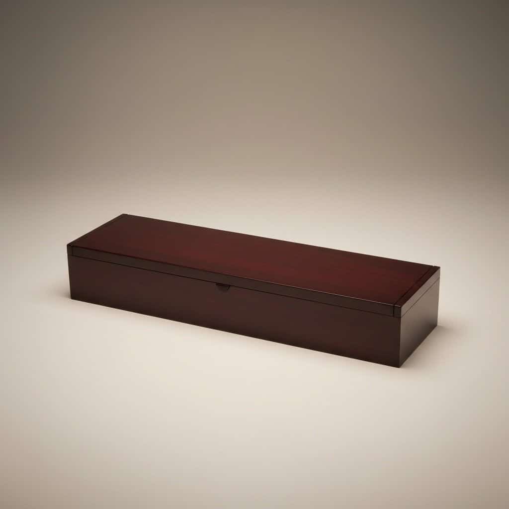 Dark wooden knife presentation box without clasp, closed lid design