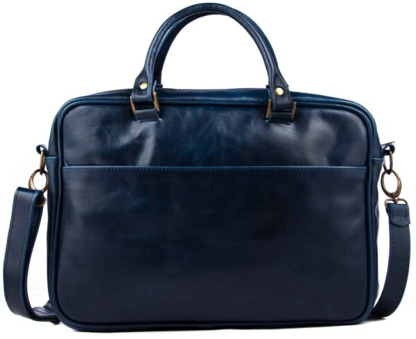 UNISEX - MENS OR WOMENS, HANDMADE GENUINE ARGENTINE LEATHER SHOULDER STRAP SATCHEL / LAPTOP BAG - SOFT-SIDED BRIEF BAG - RGC-MALETONCLASICO/8016-AZ - Image 4