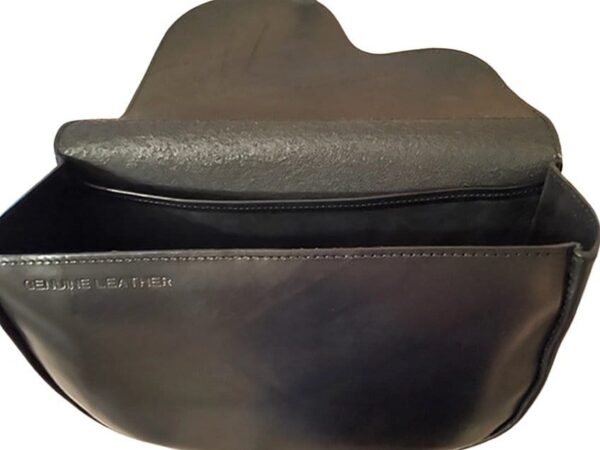 100% RICH BLACK GENUINE ARGENTINE COWHIDE LEATHER EQUESTRIAN IN A SADDLE STYLE HANDBAG WITH BRASS RIDING STIRRUP - M-4489/BK - Image 3