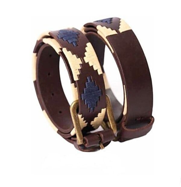 Handcrafted Brown Leather Polo Belt with Rhombus Embroidery - Durable & Stylish
