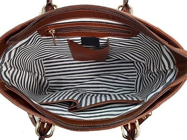 100% GENUINE ARGENTINIAN LEATHER SHOULD BAG, HANDMADE - QUILTED CARAMEL LEATHER WITH ADJUSTABLE STRAPS - OZ-355/3550-T - Image 3