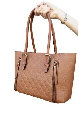 100% GENUINE ARGENTINIAN LEATHER SHOULD BAG, HANDMADE - QUILTED CARAMEL LEATHER WITH ADJUSTABLE STRAPS - OZ-355/3550-T