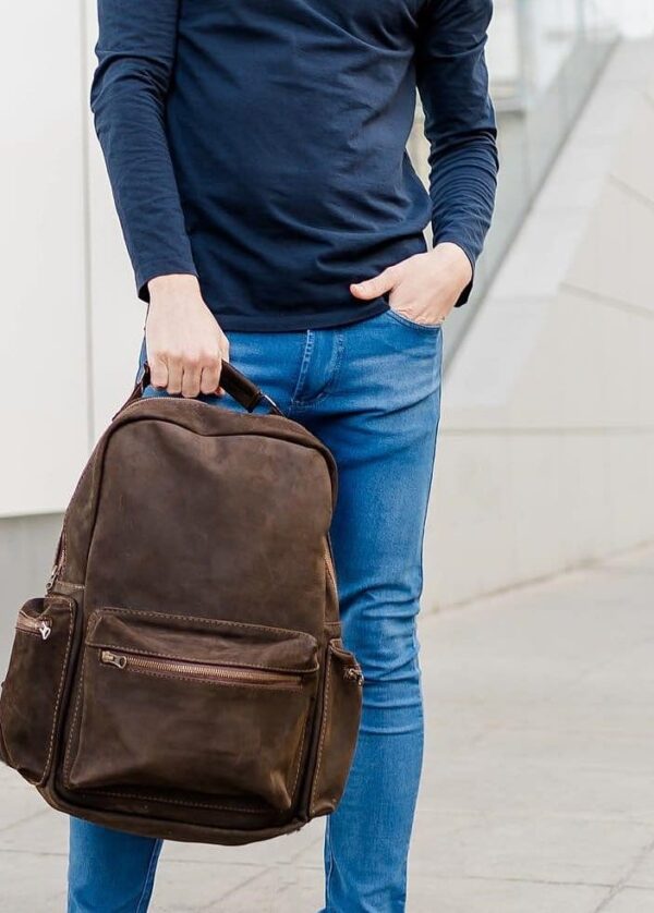 HANDSOME, RUGGED, LARGE CAPACITY - 100% GENUINE FULL GRAIN ARGENTINE COWHIDE "WAXED" LEATHER BACKPACK - HANDMADE GENUINE LEATHER BACKPACK - RGC-XL-8835/WL-CB - Image 4