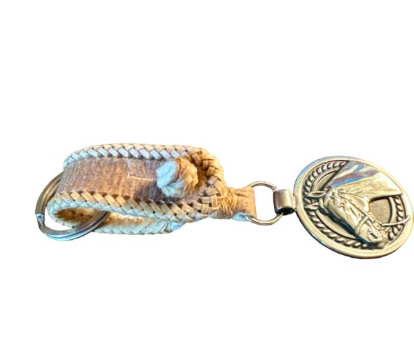 Alpaca Silver Horsehead Keychain / Key Ring with Genuine Rawhide Leather - Image 3