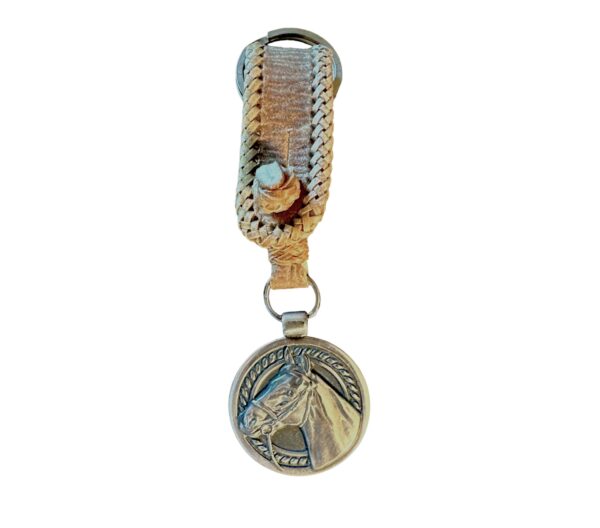 Alpaca Silver Horsehead Keychain / Key Ring with Genuine Rawhide Leather