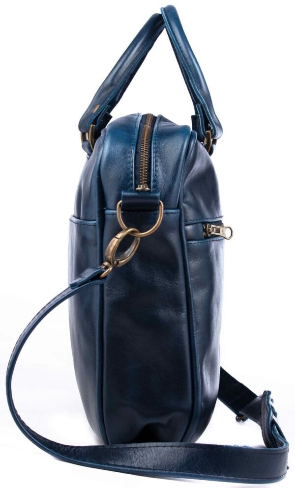 UNISEX - MENS OR WOMENS, HANDMADE GENUINE ARGENTINE LEATHER SHOULDER STRAP SATCHEL / LAPTOP BAG - SOFT-SIDED BRIEF BAG - RGC-MALETONCLASICO/8016-AZ - Image 3