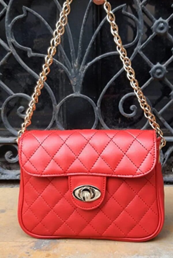 SMALL ARGENTINIAN LEATHER SHOULDER BAG PURSE - QUILTED WITH TOP STITCHING - OZ-373/2162-R - Image 2