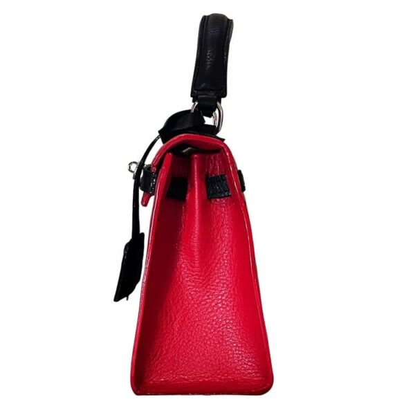 Genuine Argentine Cowhide Leather, Mini Kelly-Styled Bag, Handmade in Stunning Red Leather with Black Accents -  P/5928-Roma - Image 5