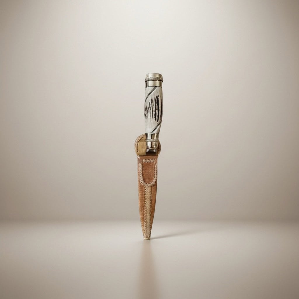 Handmade gaucho knife with polished natural antler handle and rawhide leather sheath