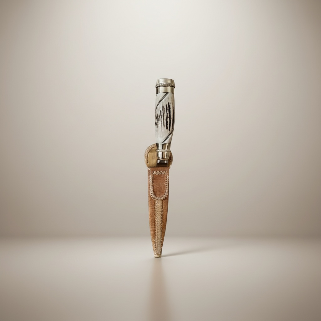 Handmade gaucho knife with polished natural antler handle and rawhide leather sheath