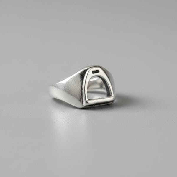 Handcrafted sterling silver Stirrup Ring inspired by the classic riding stirrup.