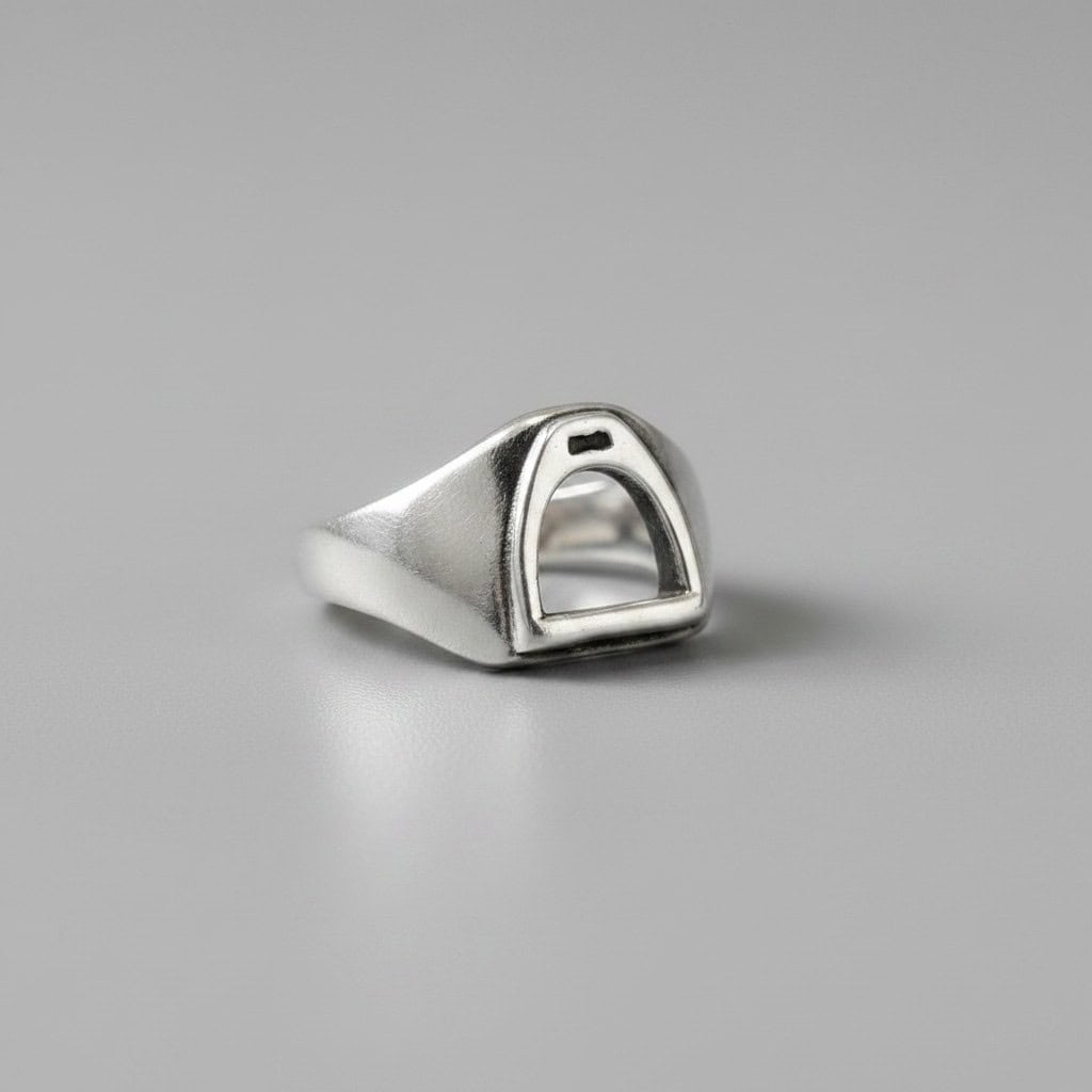 Handcrafted sterling silver Stirrup Ring inspired by the classic riding stirrup.