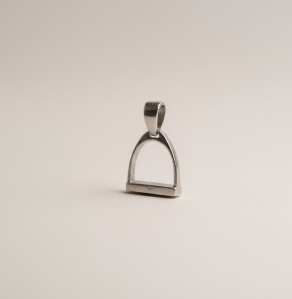 Oversized sterling silver stirrup pendant close-up