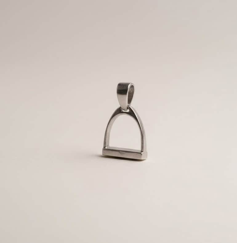 Oversized sterling silver stirrup pendant close-up