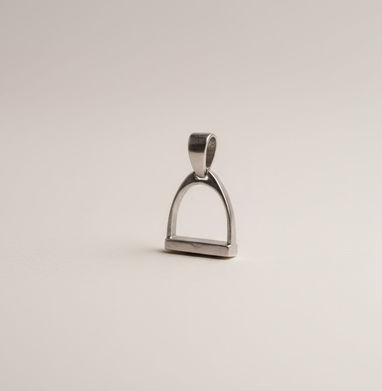 Oversized sterling silver stirrup pendant close-up
