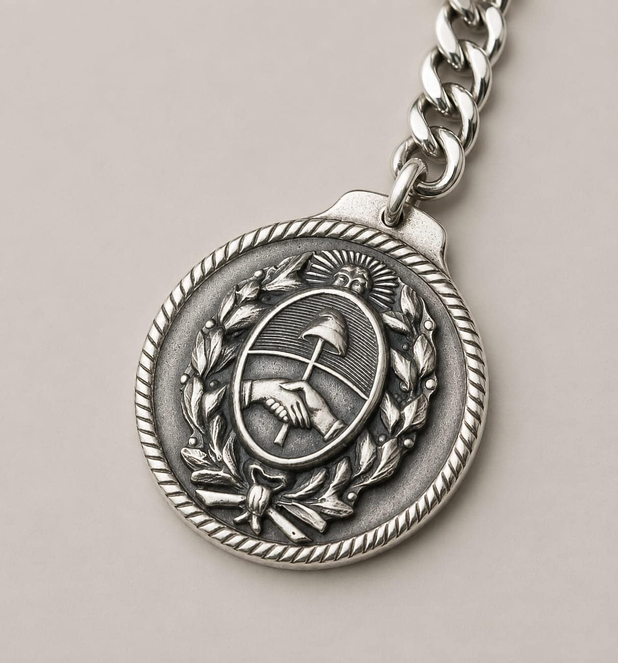 Argentine Coat of Arms keychain in alpaca silver with sterling silver finish