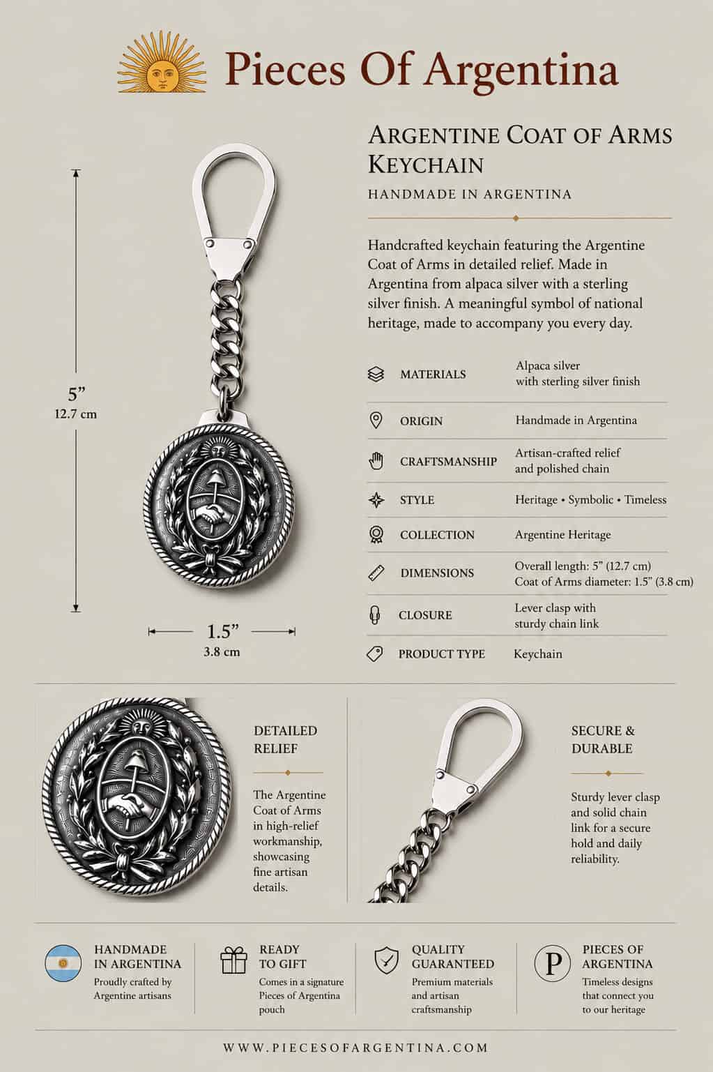 Alpaca Silver Argentinian 'Coat of Arms' Keychain - Image 4