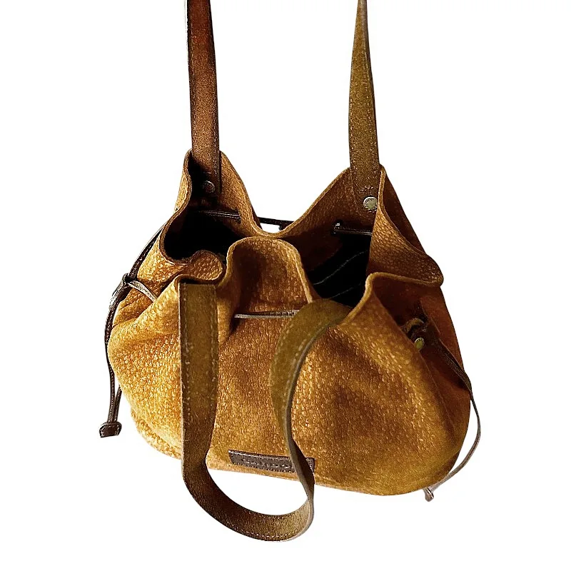 Unconstructed drawstring handbag