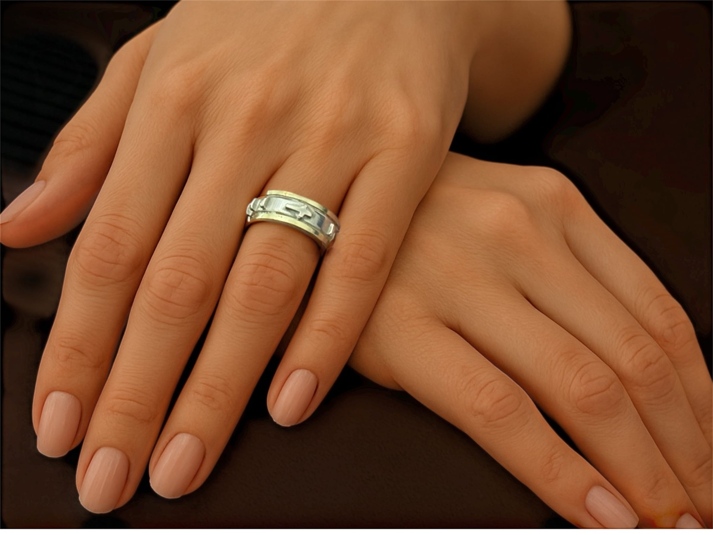 Rosary "Denario" Ring ~ Heavy Sterling & 18kt - Image 2