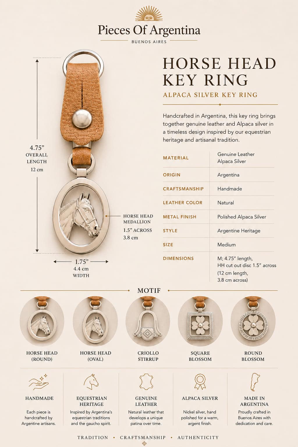 Handmade in Argentina, Rawhide Leather Key Ring with Various Alpaca Silver Motifs - Image 7