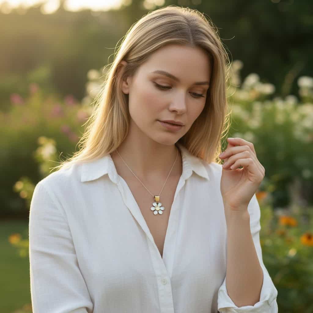 Solid Sterling Silver & 18kt Gold Flower Pendant / Charm - Image 3